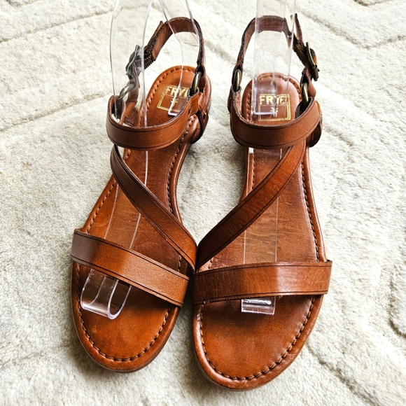 Frye Shoes - FRYE Genuine Leather Wrap Sandals Size 7.5 Tan Natural Brown Straps